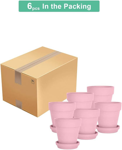 vensovo 4 Inch Small Peach Pink Terracotta Plant Pots with Saucer - 6 Pack Clay Flowerpots with Drainage, Great for Indoor Outdoor Plants, Crafts, Wedding Favor