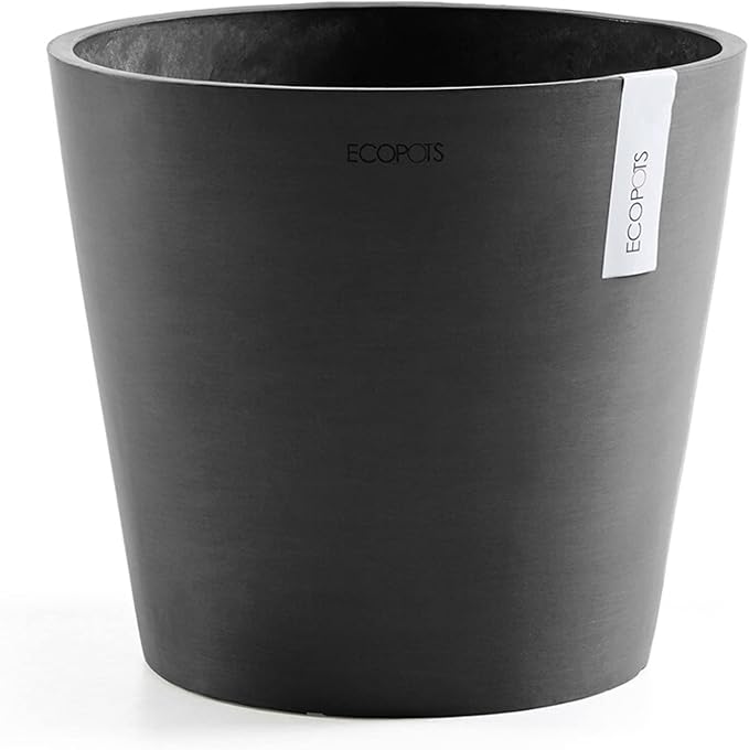 Ecopots Amsterdam Durable Modern Round Indoor/Outdoor Recycled-Based Composite Flower Pot Planter, Dark Grey, 10"
