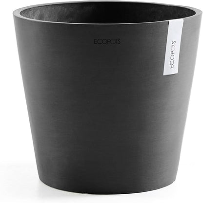 Ecopots Amsterdam Durable Modern Round Indoor/Outdoor Recycled-Based Composite Flower Pot Planter, Dark Grey, 10"