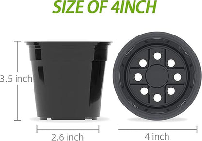 50 Pack Nursery Pots, 4 5 6 Inch Plants Flower Pots Durable Plastic Planters Indoor Modern Decorative Seed Container Pots for House Plants, Succulent, Flower (4INCH, Black)