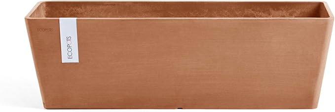 Ecopots Bruges Durable Modern Rectangular Indoor/Outdoor Recycled-Based Composite Flower Pot Planter, Terracotta, 21.5"