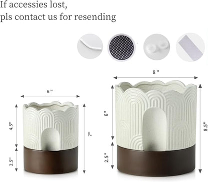 Nihow Self Watering Plant Pot Set: 6 Inch & 8 Inch Ceramic Planter with Drainage Hole & Water Storage Plus - Relief Design Self Watering Pot for Indoor Plants - Beige & Brown Flower Pot -Set of 2