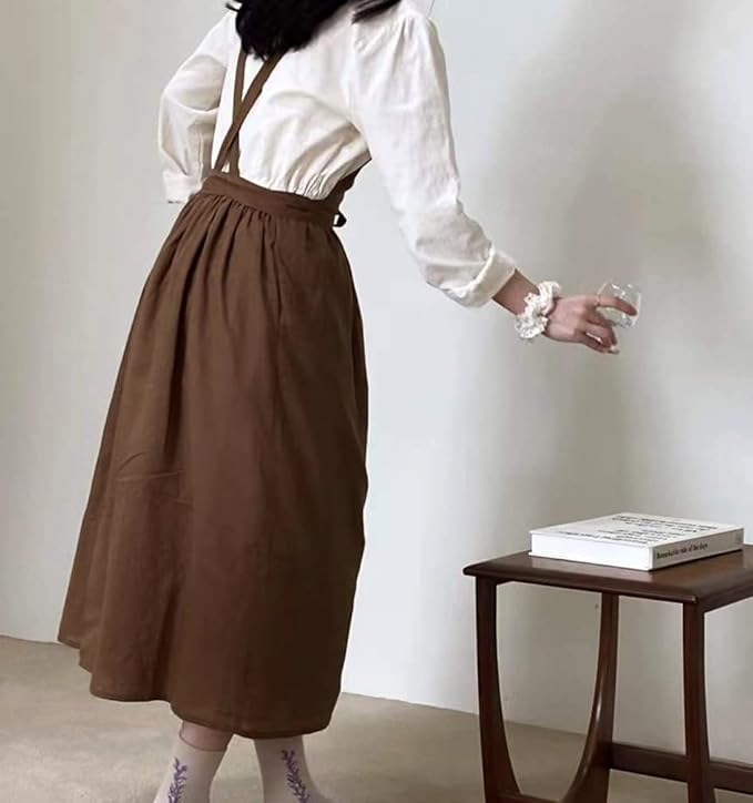 Cute Retro Cotton Linen X-Back Aprons Home Kitchen Garden Art Painting Pinafore Florist Shop Overalls