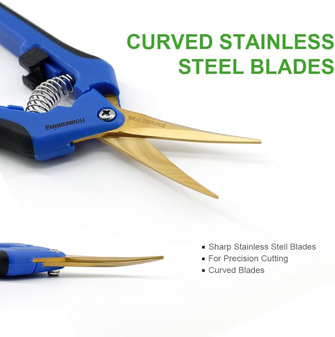 3 Packs Garden Pruning Shears with Curved Blades Trimming Scissors, Gardening Hand Pruning Snips Titanium Coated Precision Bonsai Pruning Shears, Convenient Flower Cutters(Blue)