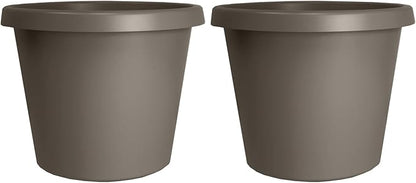 The HC Companies 14 Inch Round Prima Planter - Plastic Plant Pot with Rolled Rim for Indoor Outdoor Plants Flowers Herbs, Cappuccino (Pack of 2)