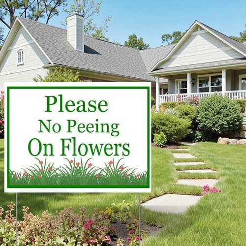 Please No Peeing On Flowers Yard Sign With Stake Stand Plastic Signage Double Sided Sign Funny Garden Decor 9 x 12 Inches Sturdy Rust Free Weatherproof Outdoor Use