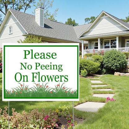 Please No Peeing On Flowers Yard Sign With Stake Stand Plastic Signage Double Sided Sign Funny Garden Decor 9 x 12 Inches Sturdy Rust Free Weatherproof Outdoor Use