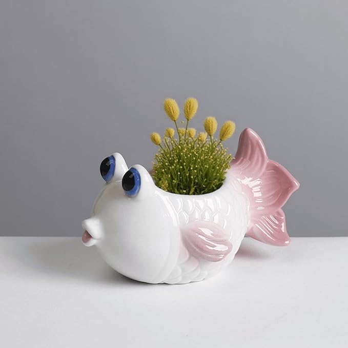 2 PCS Cute Succulent Planter Pot, Ceramic Cactus Flower Container, Small Unique Indoor Air Plants Holder (1White and 1Green)