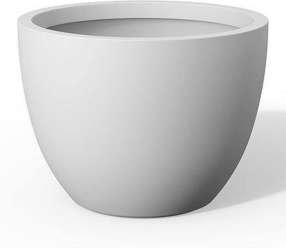 Kante 17.3 Inch Round Concrete Planter - Classic Large Indoor/Outdoor Plant Pot with Drainage Hole and Rubber Plug, Suitable for Gardens and Patios, White