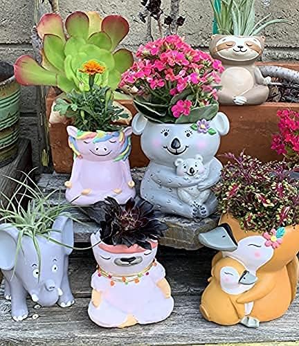 GFF Grass Flip Flops Animals Planters Lama 4 Inch Plant Pots for Succulents Flowers Herbs Houseplants - Indoor Outdoor Live Plants Stand Garden Home Office Kitchen Decor