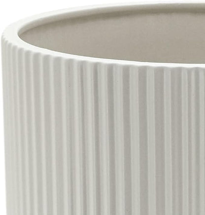 Amazon Basics Assorted Sizes Fluted Ceramic Round Indoor Outdoor Planters with Drainage Hole, Set of 3, Modern Design, 6 inch, 8 inch, 10 inch, White, Succulent Flower Pots