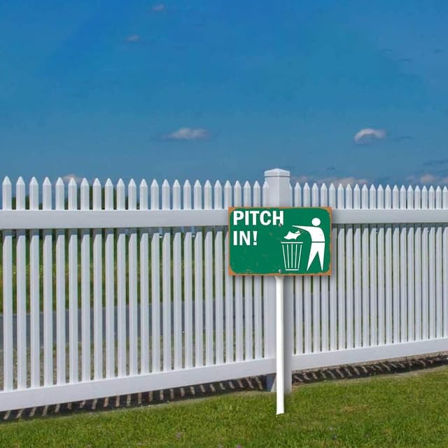 8 x 12 inch Pitch in No Littering Sticker Label with Symbol Yard Sign Stakes Outdoor Lawn Yard Signs
