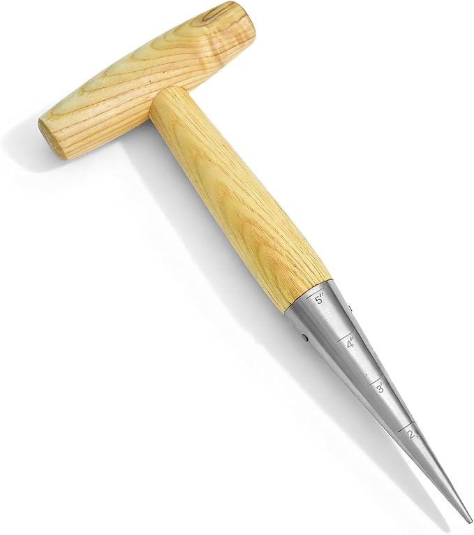 Seed Dibber Hand Dibber Bulb Planter Tool, Stainless Steel Garden Dibber with Wooden Handle for Planting Seeds, Bulbs, Tulips, Daffodils and Flowers