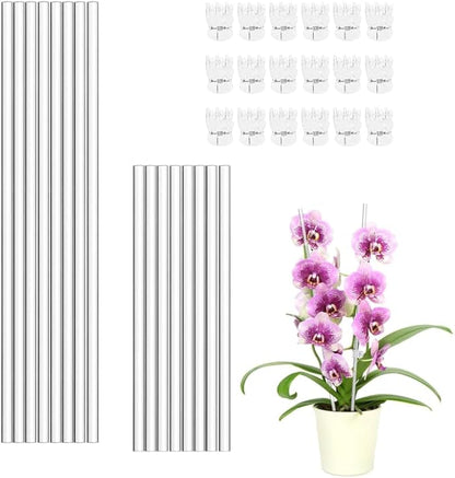 Mwellewm 16 Pcs Plant Stakes Orchid Stakes 16Inch & 11Inch Clear Acrylic Plant Sticks Plastic Plant Support Stakes for Indoor Outdoor Garden with 16 Plant Clips for Potted Plants Vegetables Flowers