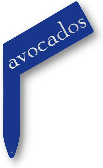 Planter Size Small Metal Garden Plant Vegetable Flower or Herb Markers 13.5 Inches Tall (avocados, Blue)