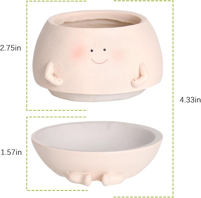 Smiley Face Self Watering Planter Pots for Indoor Outdoor Plant with Drainage Hole, Cheerful Kids Face Planters Pots Lovely Gift for Mother's Day, Christmas