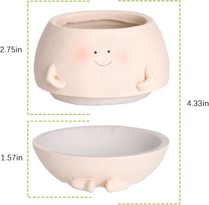 Smiley Face Self Watering Planter Pots for Indoor Outdoor Plant with Drainage Hole, Cheerful Kids Face Planters Pots Lovely Gift for Mother's Day, Christmas
