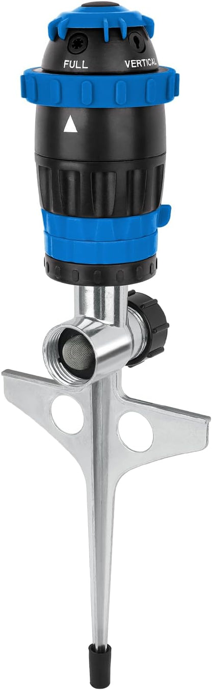 RESTMO Gear Drive Sprinkler with Metal Spike Base, 5-Pattern Heavy Duty Gardening Watering System, Multi-Adjustable Lawn Sprinkle for Garden Plant, Flower Bed and Large Yard Area Watering, Blue
