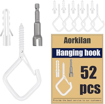 52-Pack Heavy-Duty White Screw Eye Hooks with Safety Clips | Metal Ceiling Hooks for Hanging Plants, Wind Chimes, Bird Feeders & Indoor/Outdoor Lights