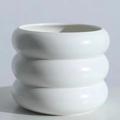 Ceramic Plant Pot Indoor, 6.5 Inch Flower Pot with Drainage Hole, Tiered Bubble Design Ceramic Planter for Home & Office Decor (White)