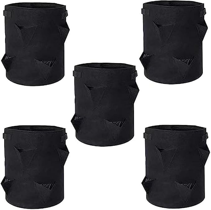 Ulalaza 5PCS Potato Grow Bags with Flap Plant Grow Bags Fabric Multi Ribbon Potato Bag Tomato Vegetable Growth Non-Woven Felt Planting Bag Transparent