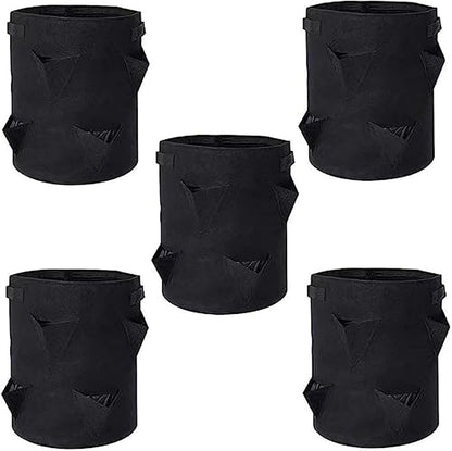 Ulalaza 5PCS Potato Grow Bags with Flap Plant Grow Bags Fabric Multi Ribbon Potato Bag Tomato Vegetable Growth Non-Woven Felt Planting Bag Transparent