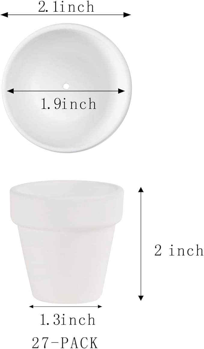 Fcacti 27 Pcs Small Mini White Clay Pots 2.1'' Terracotta Pot Clay Ceramic Pottery Planter Cactus Flower Pots Succulent Nursery Pots- Great for Window Boxes, Cactus, Plants, Crafts, Wedding Favors