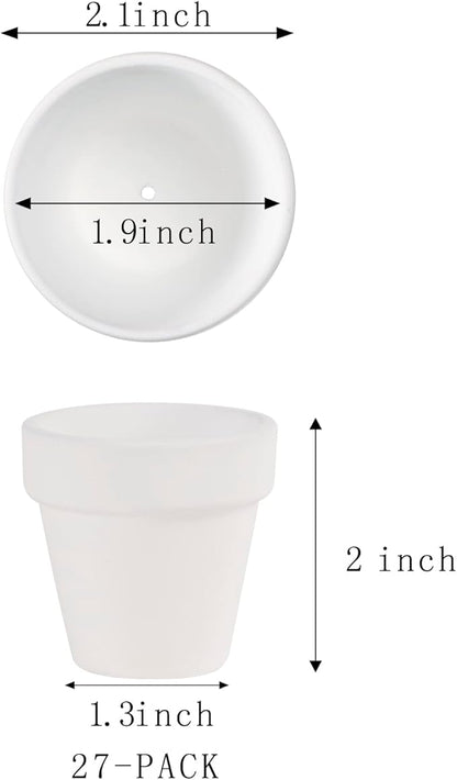 Fcacti 27 Pcs Small Mini White Clay Pots 2.1'' Terracotta Pot Clay Ceramic Pottery Planter Cactus Flower Pots Succulent Nursery Pots- Great for Window Boxes, Cactus, Plants, Crafts, Wedding Favors