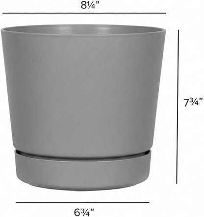 Root & Vessel Majestic Full Depth Round Cylinder Pot, Glossy Gray, 8-Inch (10080)