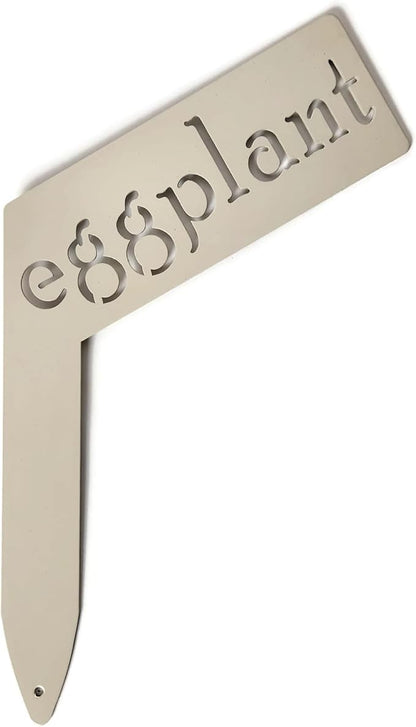 Planter Size Small Metal Garden Plant Vegetable Flower or Herb Markers 13.5 Inches Tall (eggplant, Cream)