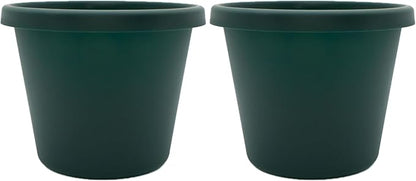 The HC Companies 16 Inch Round Prima Planter - Plastic Plant Pot with Rolled Rim for Indoor Outdoor Plants Flowers Herbs, Evergreen (Pack of 2)