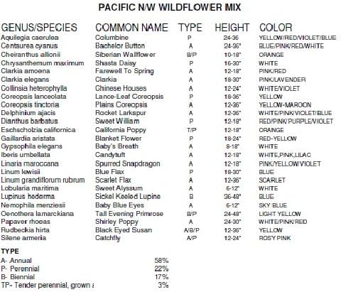 Dirt Goddess Super Seeds ~ Pacific Northwest Wildflower Seed Mix (1/4 Lb) 25 Species of Wildflower Seeds Non GMO Bulk