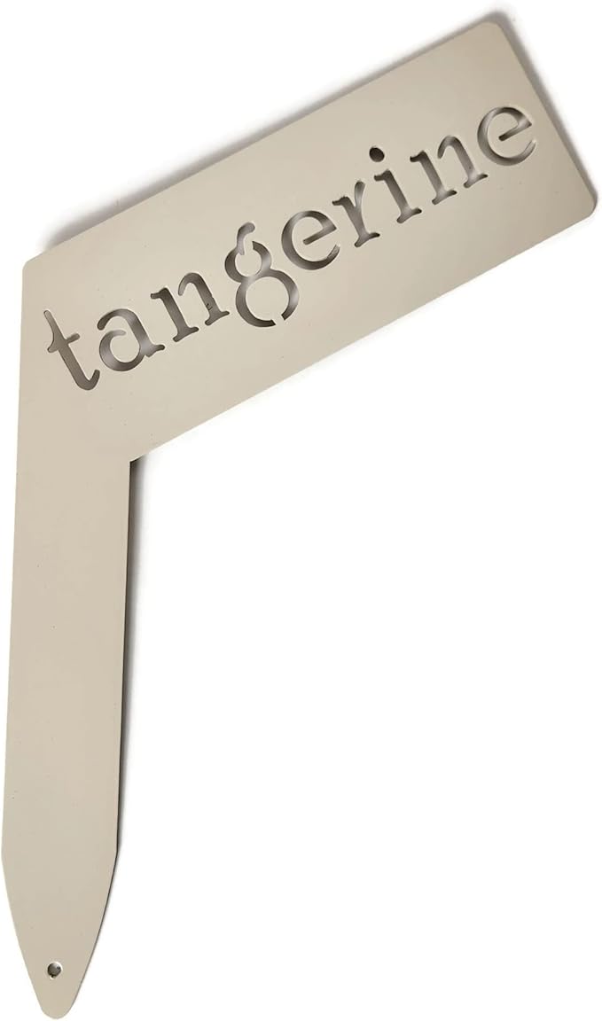 Planter Size Small Metal Garden Plant Vegetable Flower or Herb Markers 13.5 Inches Tall (tangerine, Cream)
