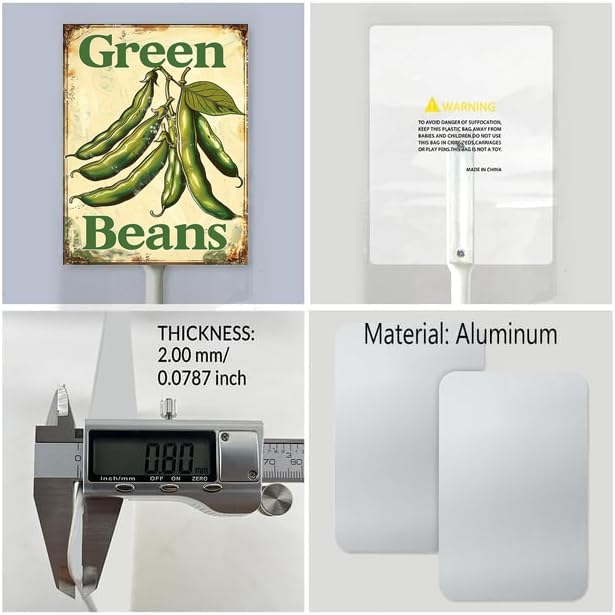 Uptell Vintage Vegetable Signs for Garden with Stake Green-Beans Yard Sign Vegetable Garden Label Stakes Plant Markers for Outdoor Plants Waterproof 8.8x7inch