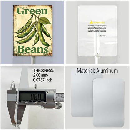 Uptell Vintage Vegetable Signs for Garden with Stake Green-Beans Yard Sign Vegetable Garden Label Stakes Plant Markers for Outdoor Plants Waterproof 8.8x7inch