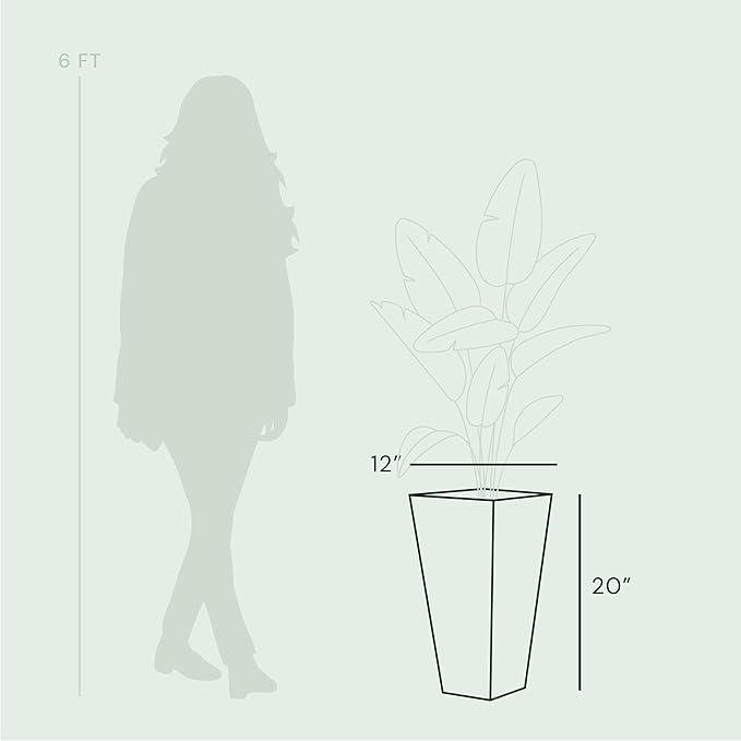 Bloem Finley 20" Tall Square Peppercorn Plastic Resin Planter with Drainage Holes for Indoor and Outdoor Gardening