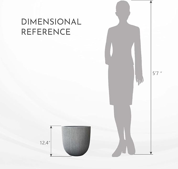 12.4" Tall Round Tapered Planter - Gray Faux Cement Finish, Lightweight Durable Plastic Plant Pot with Drainage Hole & Plug, Weather & UV Resistant Pot for Plants Indoor/Outdoor Use, 10.5" Opening