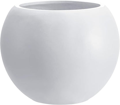 13.5 H x 17" Dia (12" Pot Opening) White Round Fiberstone Tall Planter with Drainage Hole, Indoor/Outdoor Large Plant