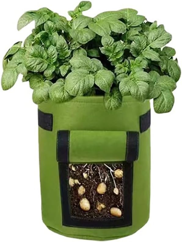 Ulalaza 5PCS Potato Grow Bags with Flap Plant Grow Bags Fabric Multi Ribbon Potato Bag Tomato Vegetable Growth Non-Woven Felt Planting Bag Transparent