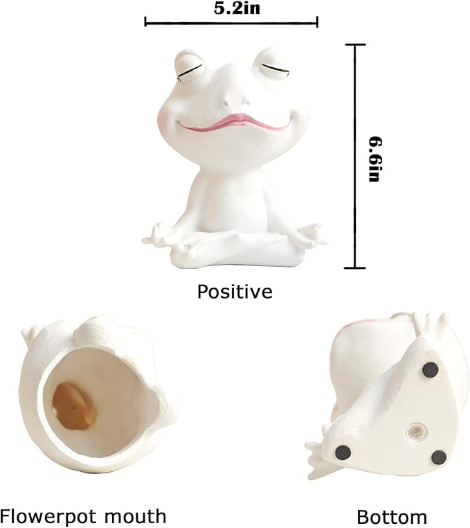 Face Planters Pots Head Yoga Frog Resin Plant Pot with Drainage Hole(White-A)