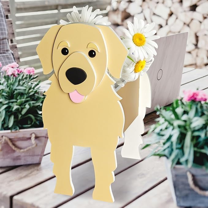 Golden Retriever Planter, Cute Animal Shape Flower Planters, Plant Pots for Indoor/Outdoor Garden Decor, Unique Gifts/Souvenirs for Pet Lovers (Large)
