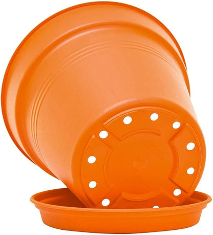 Mintra Home Garden Pots 4pk - Flowers, Herbs, Plants, Indoor, Outdoor, Colorful, Wholesale, Bulk (Orange, 19cm Diameter (7.5in))