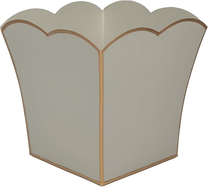 Jaye's Studio Decorative Square Cachepot Flower Pot, House Plant Pot Indoor, Modern Scalloped Planter, Boho Planter, Metal Pot - Floor, Tabletop, Porch & Window Planter for House Decor (Taupe, 8")