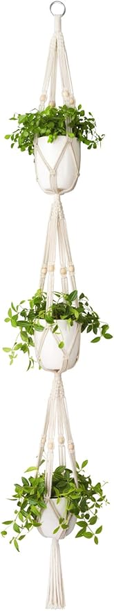 Mkono 1 Pack 43 Inch Macrame Plant Hanger and 1 Pack 70 Inches 3 Tier Macrame Plant Hanger Hanging Planter Basket