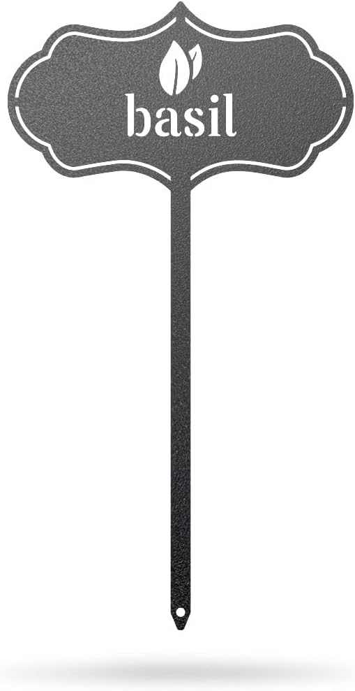 RealSteel Metal Seed & Plant Markers – Elegant Indoor & Outdoor Garden Stakes – Durable Herb, Vegetable & Fruit Plant Labels for Pots, Raised Beds & Greenhouse – Farmhouse Garden Gift - Basil