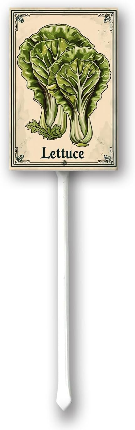 Uptell Vegetable Garden Lettuce Yard Sign Label With Stake Plant Markers For Outdoor Plants Waterproof 8x12inch Nursery Garden Outdoor Sign