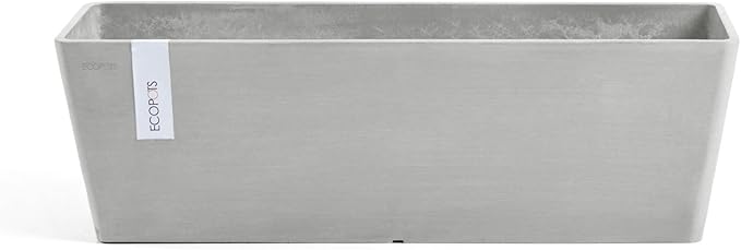 Ecopots Modern Recycled Bruges Plastic Indoor/Outdoor Rectangular Flower Pot Planter, White Grey, 21.5"