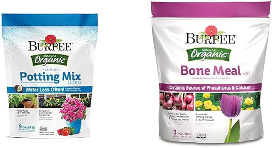 Burpee 9 Quarts Premium Organic Potting Soil Mix & 3 lb Bone Meal Fertilizer for Container Garden Vegetable, Flower & Herb Use