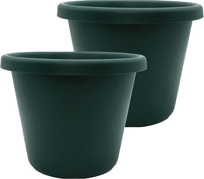 The HC Companies 20 Inch Classic Round Planter Pots with Drainage, Rolled Rim Plastic Planters for Indoor & Outdoor Plants, 2-Pack Decorative Flower Pots for Garden, Office & Home Decor, Evergreen