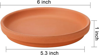 Suwimut 10 Pack Terracotta Pot Plant Saucer, 6 Inch Round Terra Cotta Planter Saucers for 5 Inch 5.5 Inch 6 Inch Flower Pot with Drainage Hole, Small Clay Planter Drip Trays for Indoor, Outdoor Plants